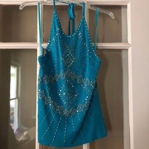 Teal embellished Cache halter top